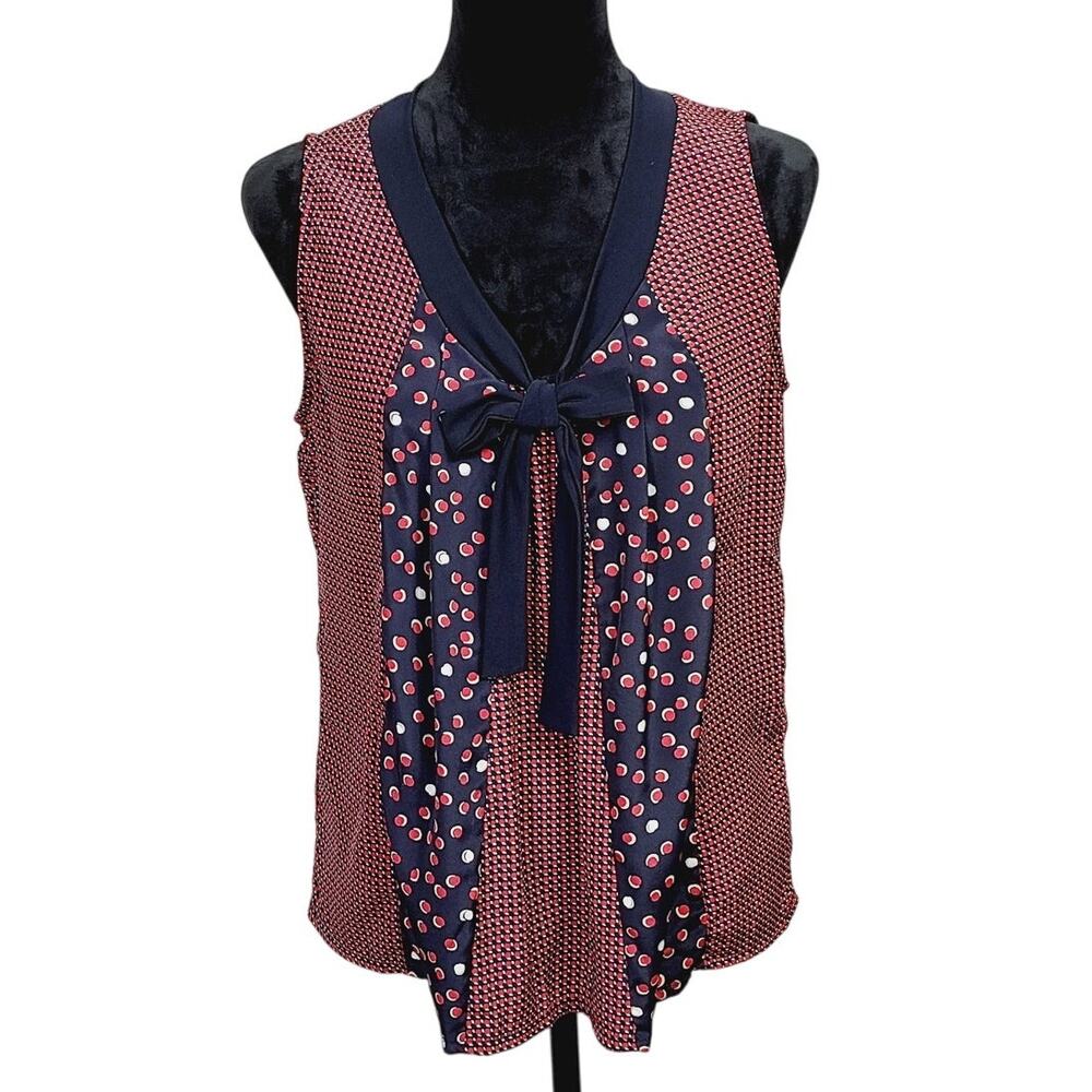 Ellen Tracy Multi-Color Sleeveless Bow Blouse, Women Size 4  PRE-OWNED